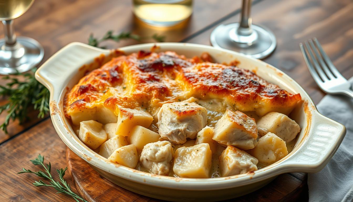 Chicken, potato and garlic casserole