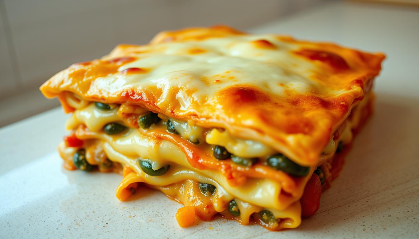 Oven baked vegetable and cheese lasagna