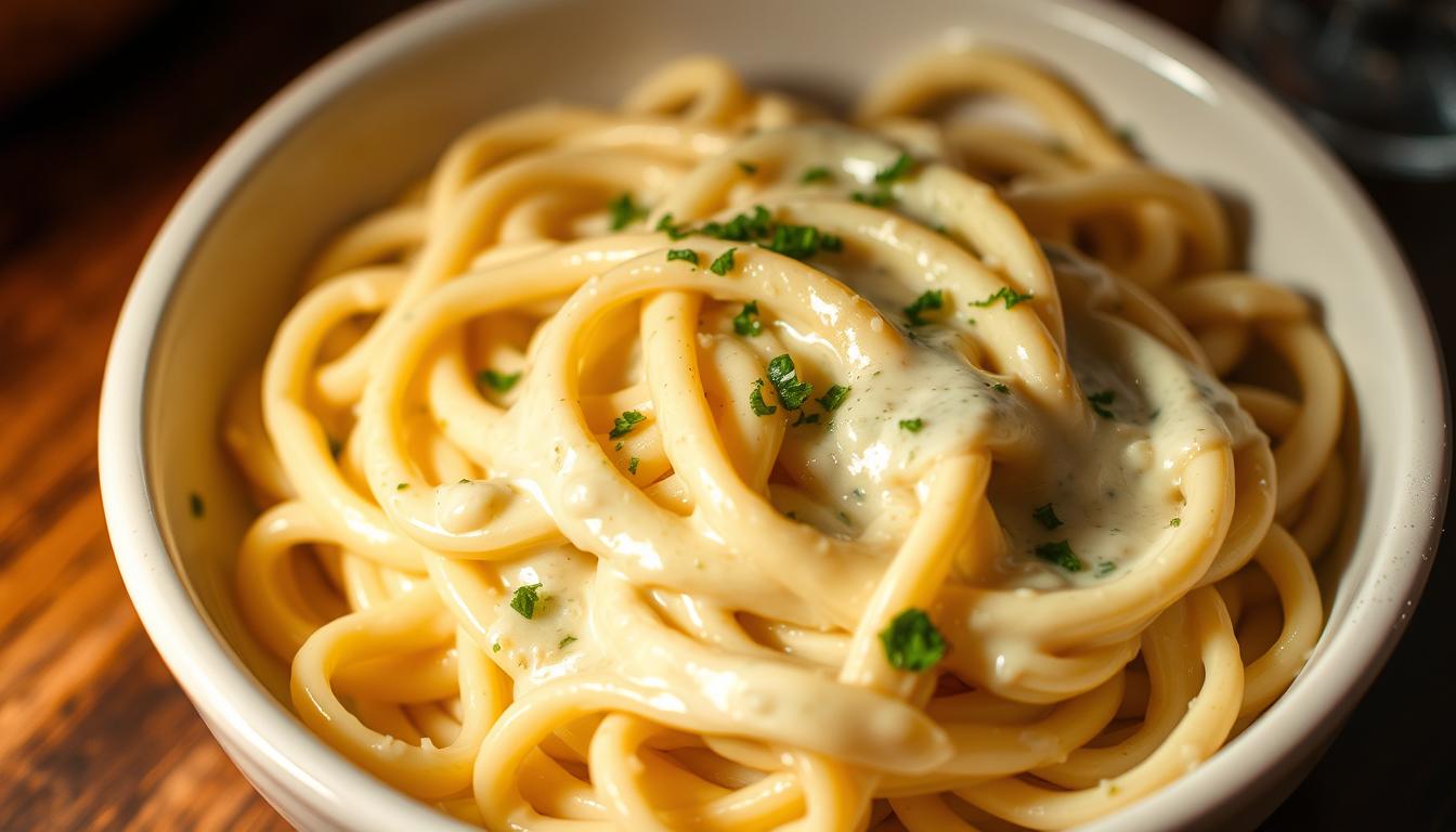Pasta with cream and mushrooms