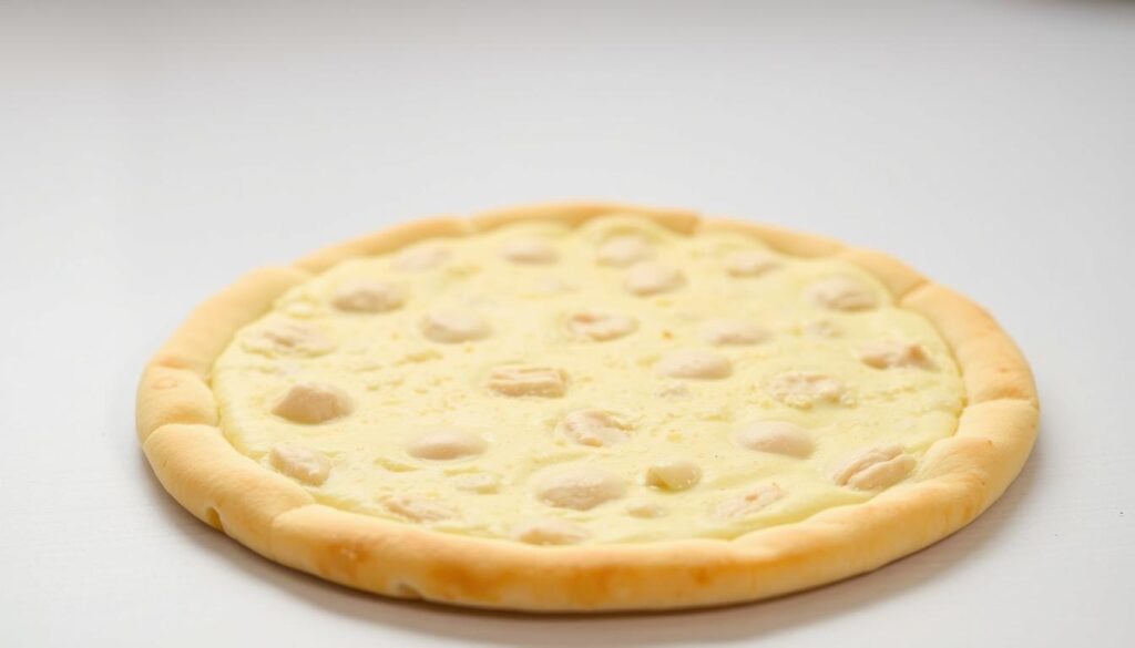 A low-carb, high-protein pizza base made from chicken breast, eggs, and parmesan cheese. The base is evenly shaped, with a golden-brown crust and a slightly crispy texture. The surface is smooth, with a matte finish, creating an appetizing and visually appealing appearance. The image is lit from the side, casting subtle shadows that accentuate the base's structure and depth. The camera angle is slightly elevated, providing a clear, unobstructed view of the pizza base, showcasing its healthy and nutritious qualities. The background is plain and minimalistic, allowing the pizza base to be the central focus of the image. A low-carb, high-protein pizza base made from chicken breast, eggs, and parmesan cheese. The base is evenly shaped, with a golden-brown crust and a slightly crispy texture. The surface is smooth, with a matte finish, creating an appetizing and visually appealing appearance. The image is lit from the side, casting subtle shadows that accentuate the base's structure and depth. The camera angle is slightly elevated, providing a clear, unobstructed view of the pizza base, showcasing its healthy and nutritious qualities. The background is plain and minimalistic, allowing the pizza base to be the central focus of the image.